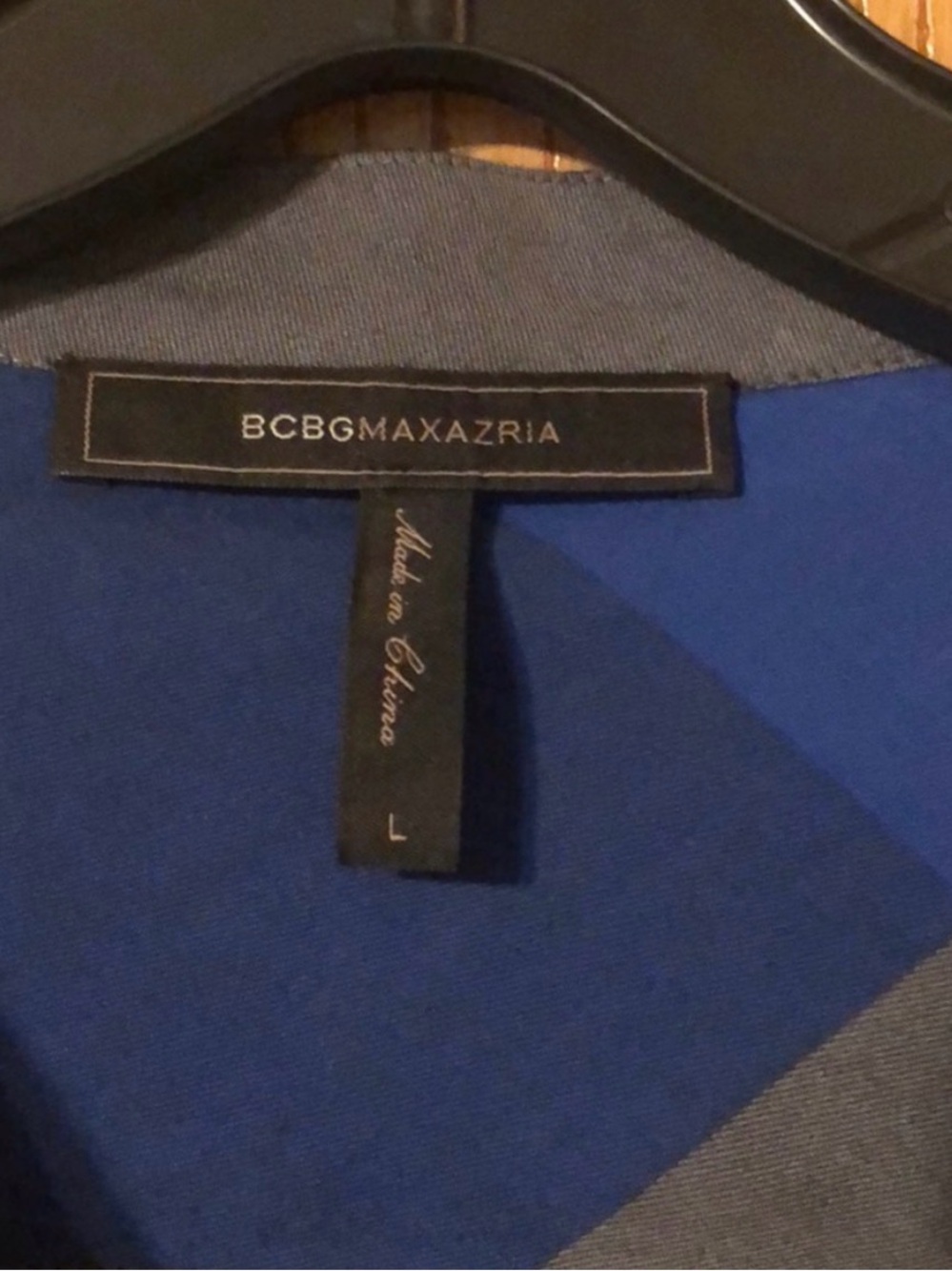 BCBGMAXAZRIA Women's Long Sleeve Marissa Blue Black Button Up Top Size Large - Picture 7 of 8